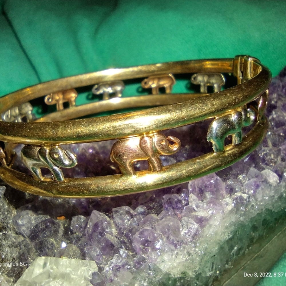 COPY - Vintage 90s Gp elephant cuff bracelet over sterling marked SS
